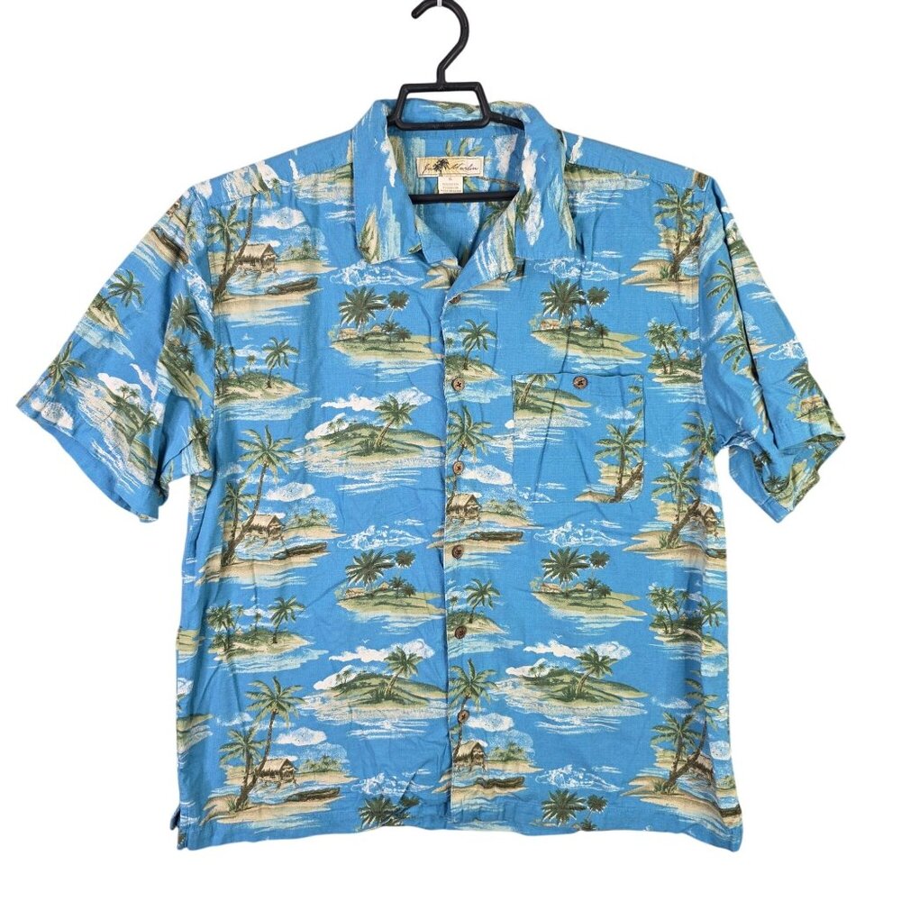 Mens Joe Marlin Hawaiian Blue Shirt Beach Print Short Sleeve Button Up Size XL